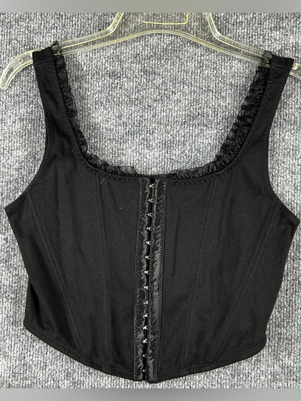 Altard State Black Organza Ruffle Boned Corset Crop Bustier Top Size Small S